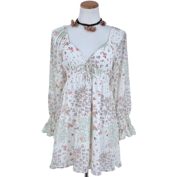 Francesca’s Dresses & Skirts - Francesca’s Floral Empire Waist Babydoll Dress • Cottagecore Coquette Dollette M